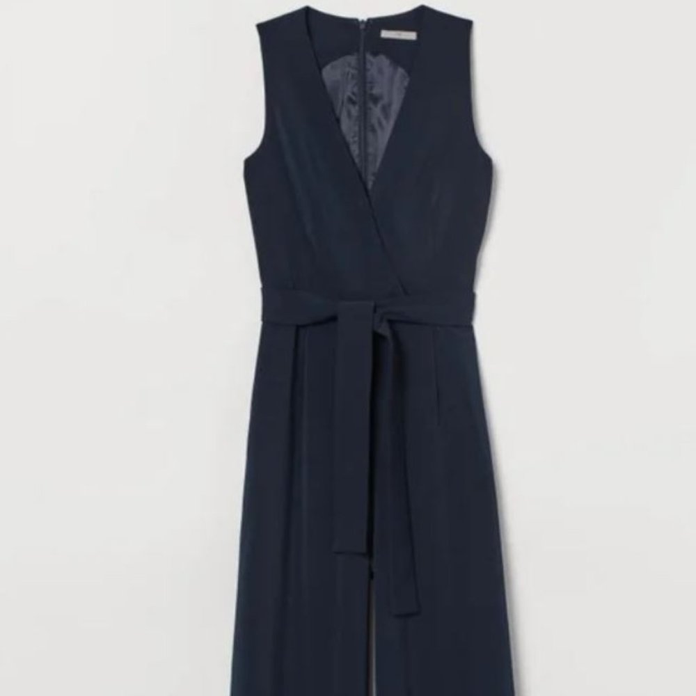 H&M Navy Tie-Belt Jumpsuit
